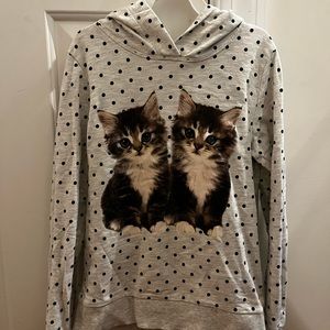 Girls H&M Pullover Polka Dot Kitten Sweatshirt Hoodie In Gray Size 8-10Y